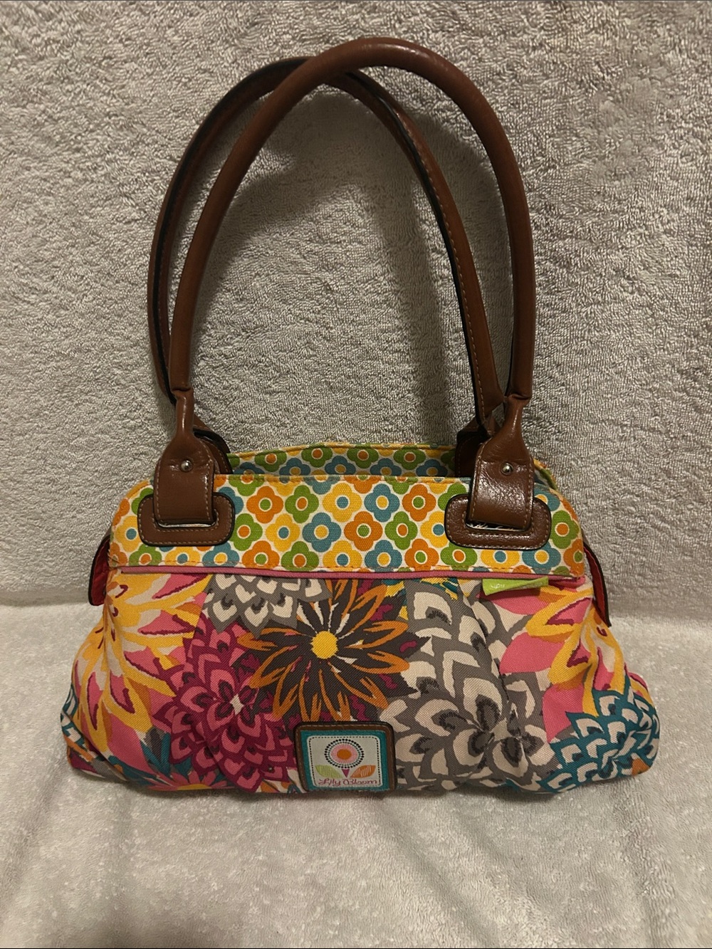 Lily Bloom Multicolor Floral Shoulder Bag with Brown Handles